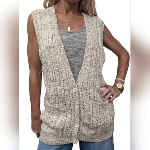 Liz Claiborne Vintage Heathered Tan Sleeveless Button-Up Sweater Vest Size L